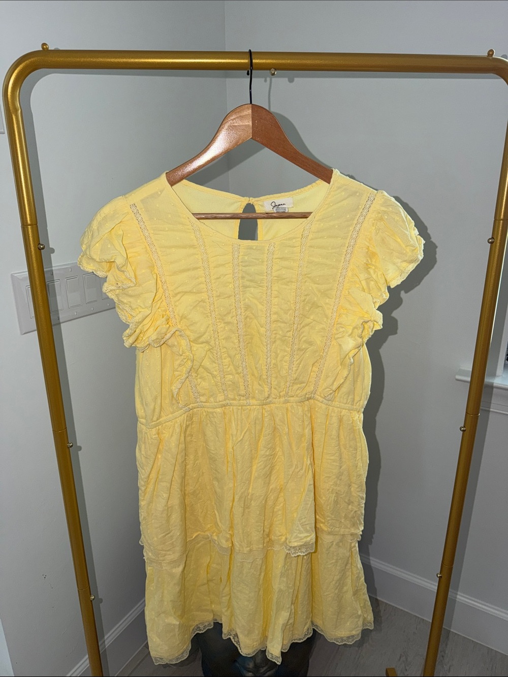 Sunny Yellow 100% cotton Ruffle Sleeve Casual Tiered Dress